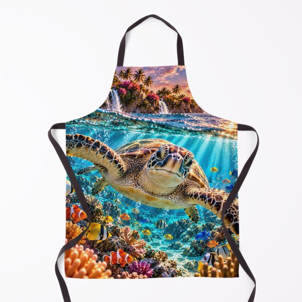 Item preview, Sea turtle in a tropical coral reef at sunset designed and sold by AnjaSarahArt.