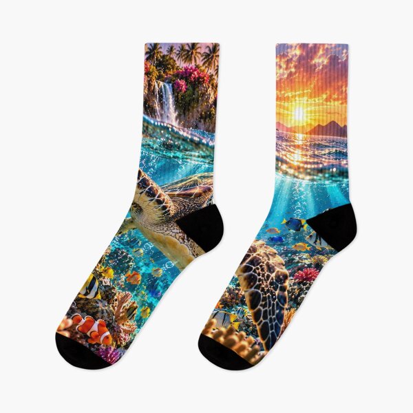 Item preview, Sea turtle in a tropical coral reef at sunset designed and sold by AnjaSarahArt.