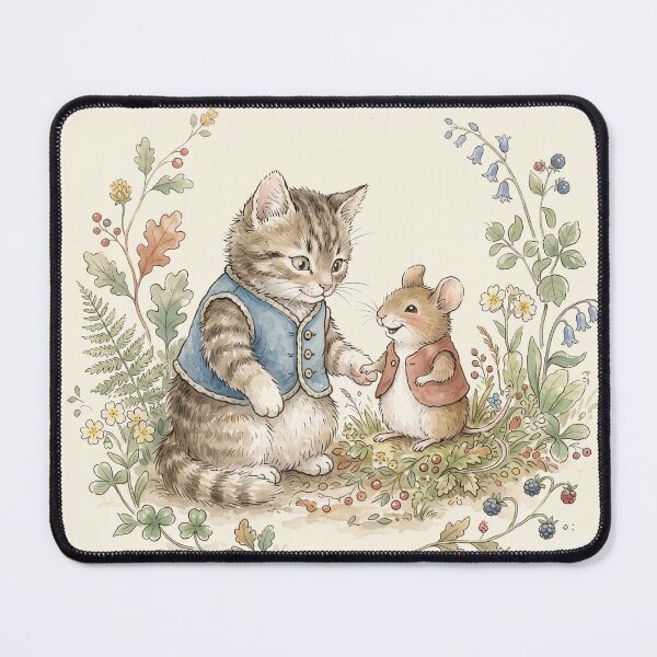Item preview, Vintage Watercolor Cat and Mouse Friendship - Classic Storybook Art designed and sold by Pasteltone.