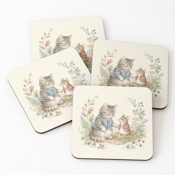 Item preview, Vintage Watercolor Cat and Mouse Friendship - Classic Storybook Art designed and sold by Pasteltone.