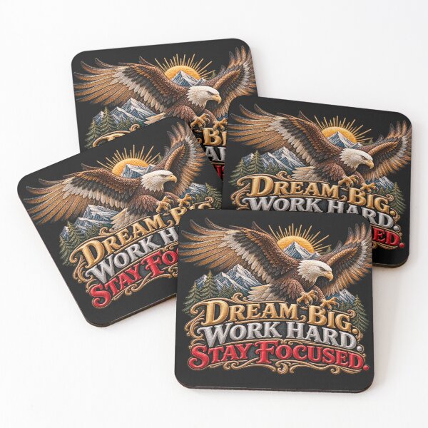 Item preview, Motivational Eagle Quote – Dream Big Work Hard Stay Focused Embroidered Art designed and sold by Emoji Emblems.