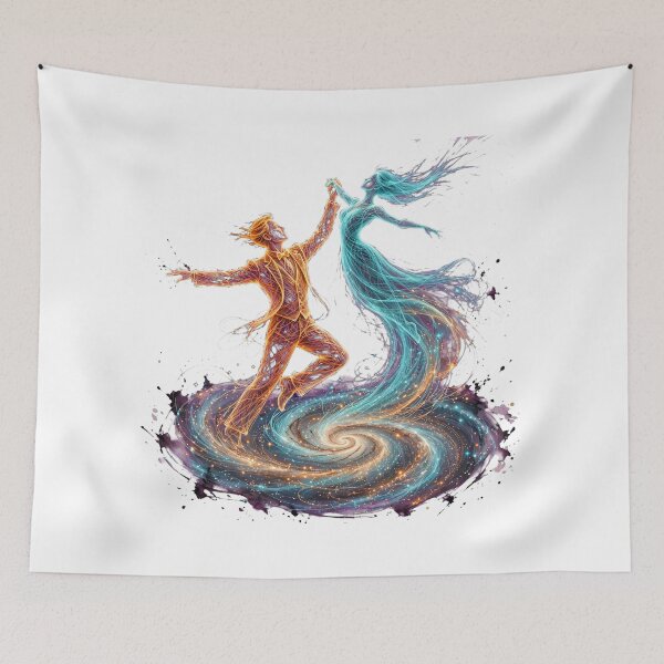 Item preview, Cosmic Ballroom Dance Glowing Wireframe Couple Dancing Sci-Fi Art designed and sold by  One City Two Children Studio.