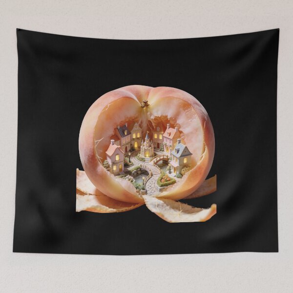 Item preview, Peach Village - Surreal Miniature Town inside Fruit Art designed and sold by OksArtStudio.