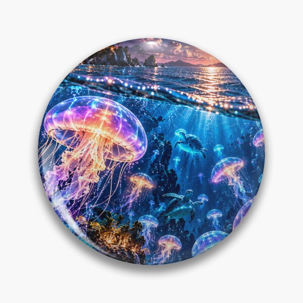 Item preview, Luminous jellyfish under the full moon in the tropical ocean designed and sold by AnjaSarahArt.