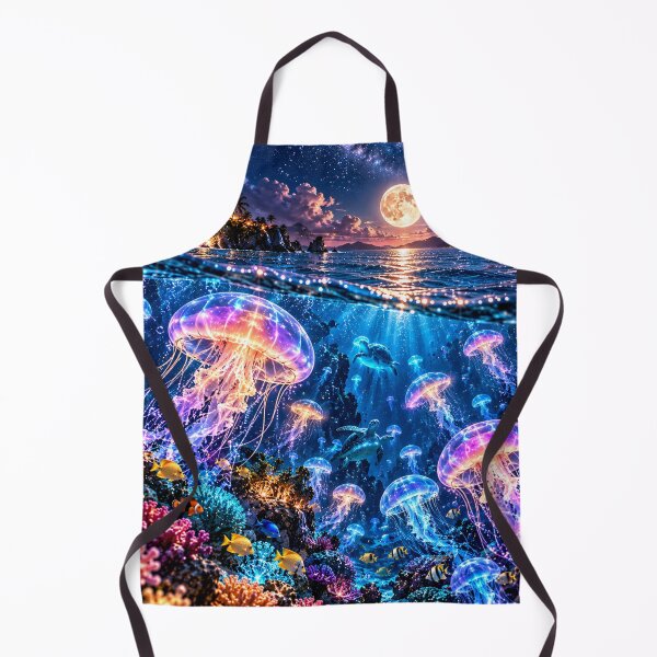 Item preview, Luminous jellyfish under the full moon in the tropical ocean designed and sold by AnjaSarahArt.