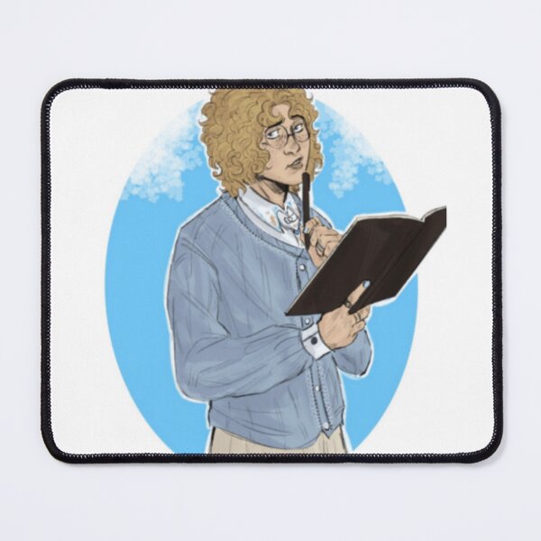 Item preview, Thoughtful Writer with Notebook Curly Hair Light Blue designed and sold by EnidHolmes.