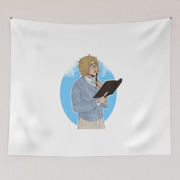 Item preview, Thoughtful Writer with Notebook Curly Hair Light Blue designed and sold by EnidHolmes.