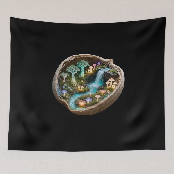 Item preview, Walnut Forest - Surreal Glowing Miniature Waterfall Art designed and sold by OksArtStudio.