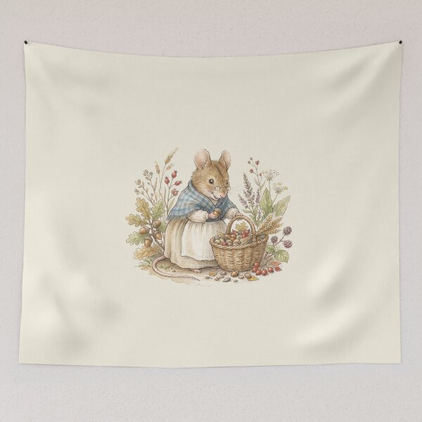 Item preview, Vintage Watercolor Mouse Preparing for Winter - Classic Storybook Art designed and sold by Pasteltone.
