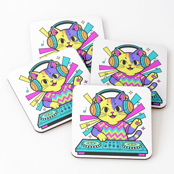 Item preview, Neon DJ Cat Colorful Music Vibes Sticker designed and sold by cannsuh.