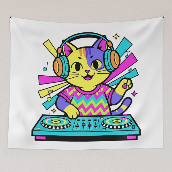 Item preview, Neon DJ Cat Colorful Music Vibes Sticker designed and sold by cannsuh.