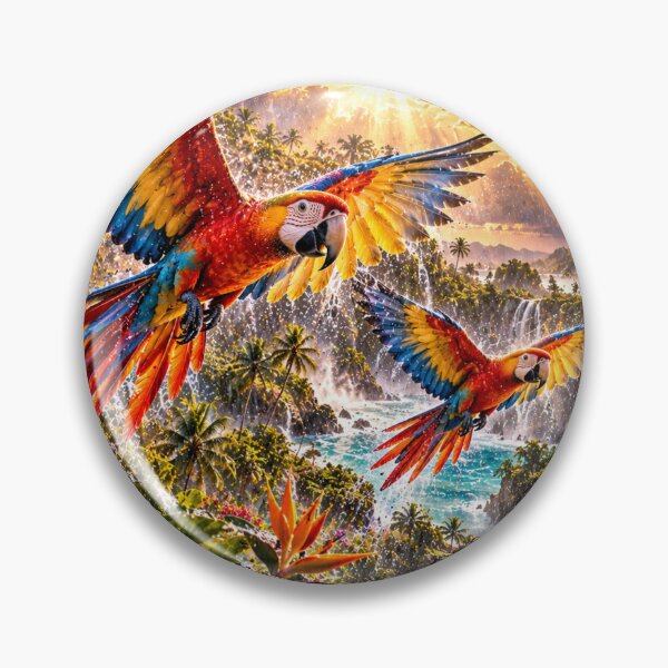 Item preview, Colorful macaws in a tropical paradise with rainbows designed and sold by AnjaSarahArt.