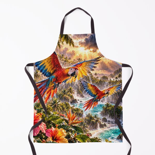 Item preview, Colorful macaws in a tropical paradise with rainbows designed and sold by AnjaSarahArt.