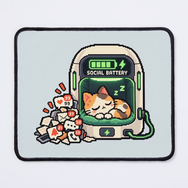 Item preview, Social Battery | Cute Sleeping Cat Pixel Art designed and sold by MrDev.
