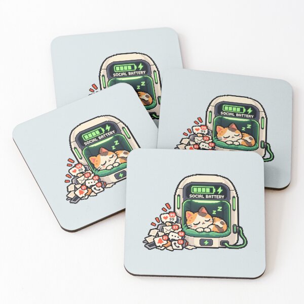 Item preview, Social Battery | Cute Sleeping Cat Pixel Art designed and sold by MrDev.
