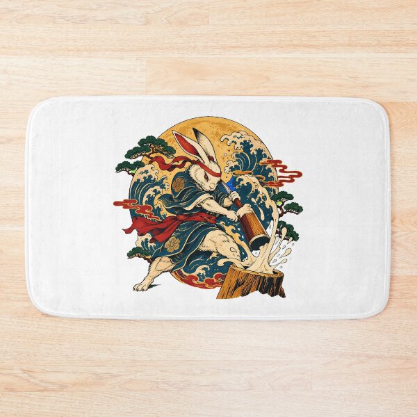 Item preview, Moon Rabbit Mochi Ukiyo-e Waves Folklore Art designed and sold by nortowelcomics.