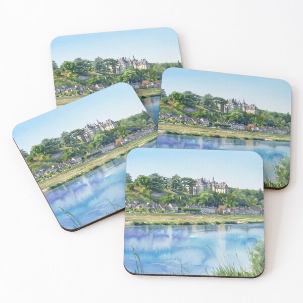 Item preview, Loire Valley Chateau & River Reflection — French Landscape digital Watercolor from real photography designed and sold by M.ALK.Watercolor.