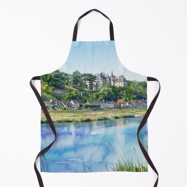 Item preview, Loire Valley Chateau & River Reflection — French Landscape digital Watercolor from real photography designed and sold by M.ALK.Watercolor.