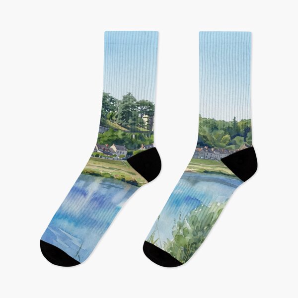 Item preview, Loire Valley Chateau & River Reflection — French Landscape digital Watercolor from real photography designed and sold by M.ALK.Watercolor.