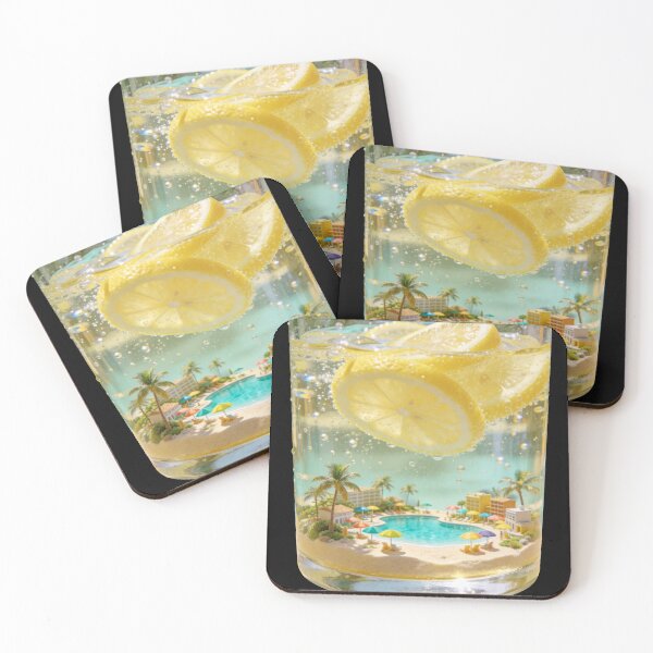 Item preview, Tropical Resort in Lemonade Glass - Surreal Summer Beach Art designed and sold by OksArtStudio.