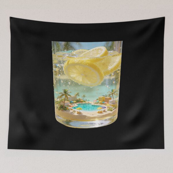 Item preview, Tropical Resort in Lemonade Glass - Surreal Summer Beach Art designed and sold by OksArtStudio.