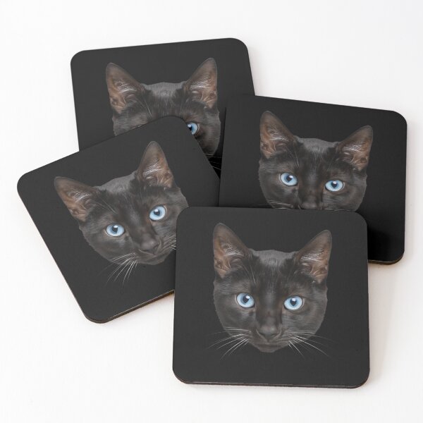 Item preview, Black Cat Face Blue Eyes Cat Portrait Feline Art designed and sold by cabana.space.