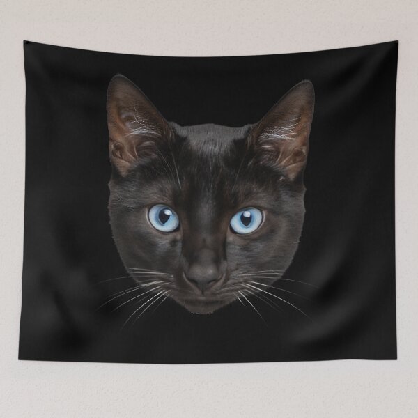 Item preview, Black Cat Face Blue Eyes Cat Portrait Feline Art designed and sold by cabana.space.