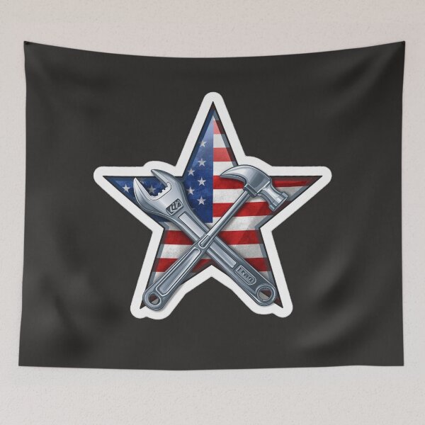 Item preview, American Flag Star with Construction Tools designed and sold by MargaretPolanco.