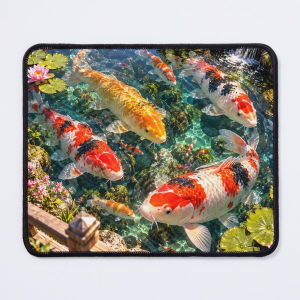 Item preview, Japanese koi pond with colorful koi carp and water lilies designed and sold by AnjaSarahArt.