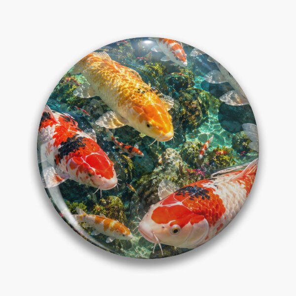 Item preview, Japanese koi pond with colorful koi carp and water lilies designed and sold by AnjaSarahArt.