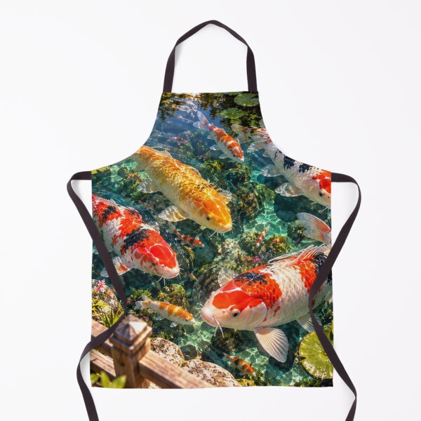 Item preview, Japanese koi pond with colorful koi carp and water lilies designed and sold by AnjaSarahArt.