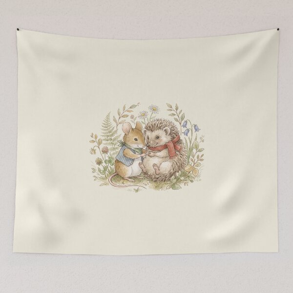 Item preview, Vintage Watercolor Field Mouse and Hedgehog Friendship - Classic Storybook Art designed and sold by Pasteltone.