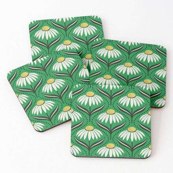 Item preview, Geometric wildflower daisies on green designed and sold by Jennifer Ladd.