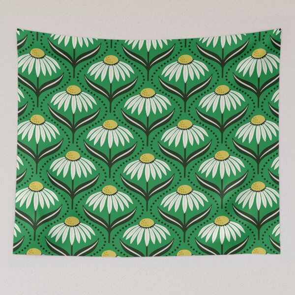 Item preview, Geometric wildflower daisies on green designed and sold by Jennifer Ladd.