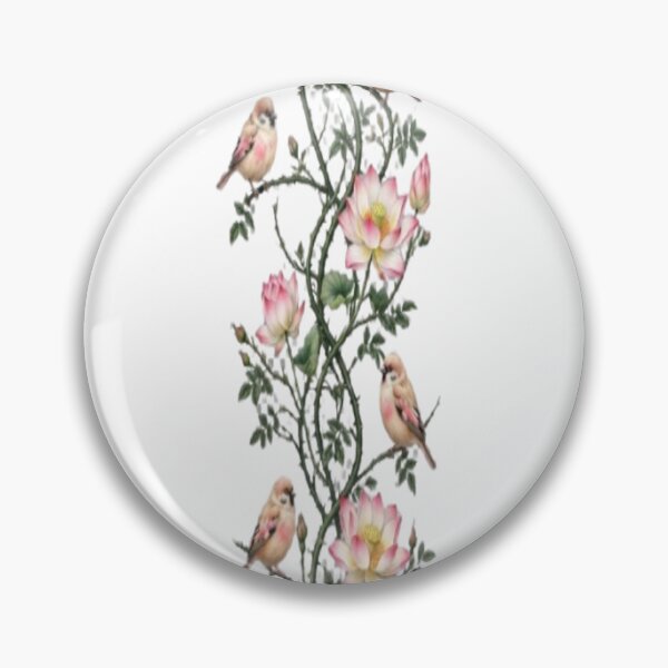 Item preview, Vertical Botanical Vine Pattern with Lotus Flowers and Sparrows Digital Art designed and sold by AfresStudio.