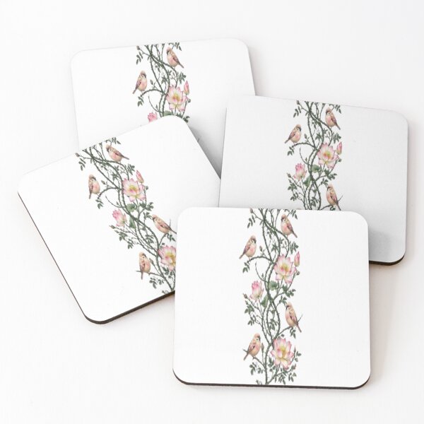 Item preview, Vertical Botanical Vine Pattern with Lotus Flowers and Sparrows Digital Art designed and sold by AfresStudio.