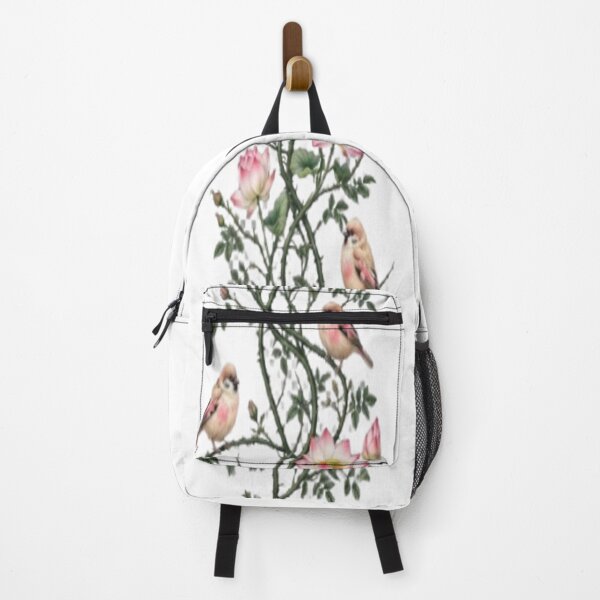 Item preview, Vertical Botanical Vine Pattern with Lotus Flowers and Sparrows Digital Art designed and sold by AfresStudio.