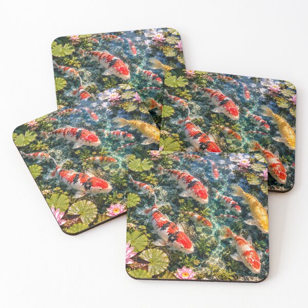 Item preview, Colorful koi carp in a clear water lily pond designed and sold by AnjaSarahArt.