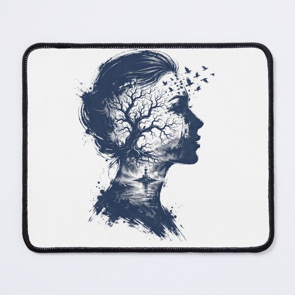 Item preview, Mind of Nature Tree Lighthouse Birds Double Exposure Aesthetic Art designed and sold by One City Two Children Studio.