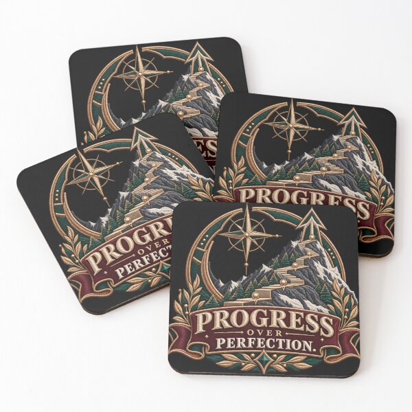 Item preview, Progress Over Perfection Motivational Mountain Embroidery Design designed and sold by Emoji Emblems.