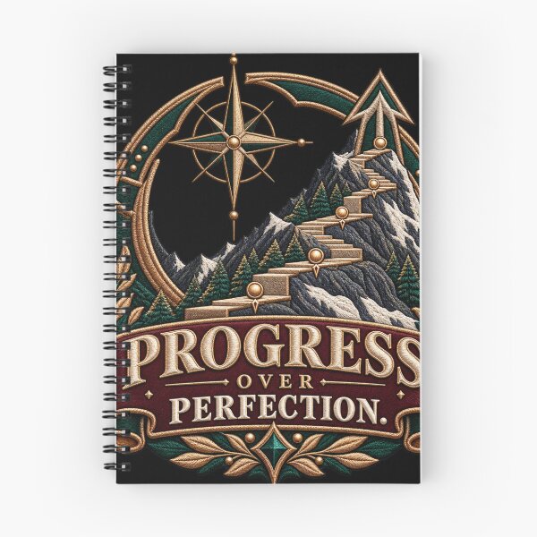 Item preview, Progress Over Perfection Motivational Mountain Embroidery Design designed and sold by Emoji Emblems.