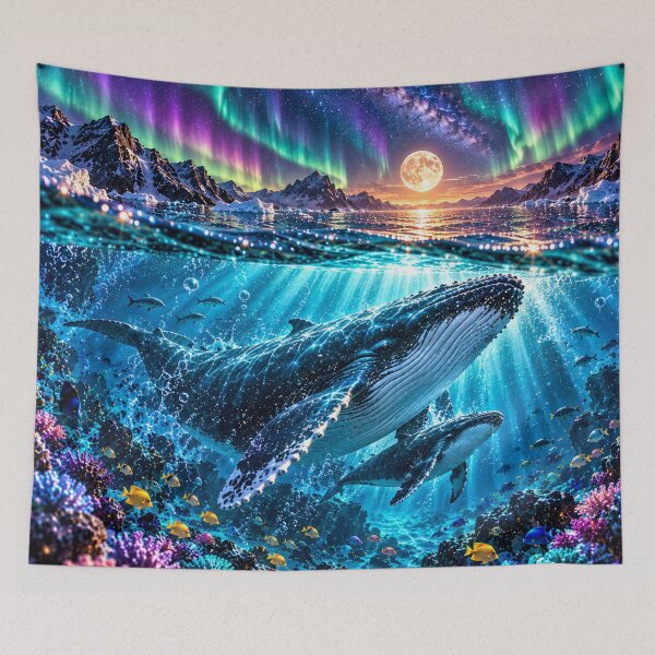 Item preview, Humpback whales under the Northern Lights – A magical underwater world designed and sold by AnjaSarahArt.