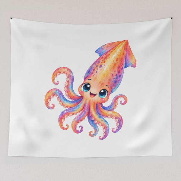 Item preview, watercolor pink squid designed and sold by trendspatterns.