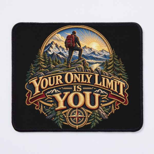 Item preview, Your Only Limit Is You Motivational Mountain Embroidery Design designed and sold by Emoji Emblems.