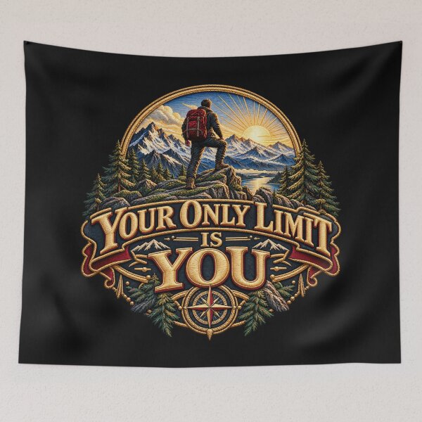 Item preview, Your Only Limit Is You Motivational Mountain Embroidery Design designed and sold by Emoji Emblems.