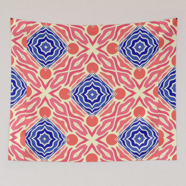Item preview, Coral Coast Kaleidoscope - Retro Cobalt & Coral Geometric Pattern designed and sold by ECE Love.