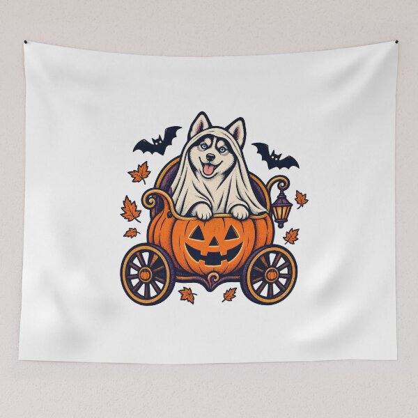 Item preview, Halloween Dogs Pets Husky Pumpkin Carriage designed and sold by calicito.