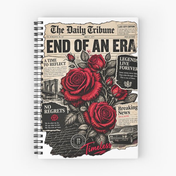 Item preview, Vintage Rose Newspaper Graphic – End of an Era Retro Streetwear Design designed and sold by CalmCasa Prints.