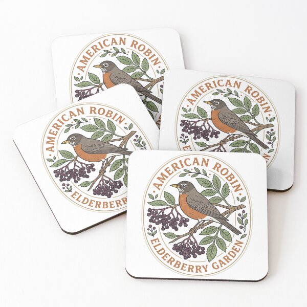 Item preview, American Robin Elderberry Garden Bird Illustration designed and sold by shifumart.