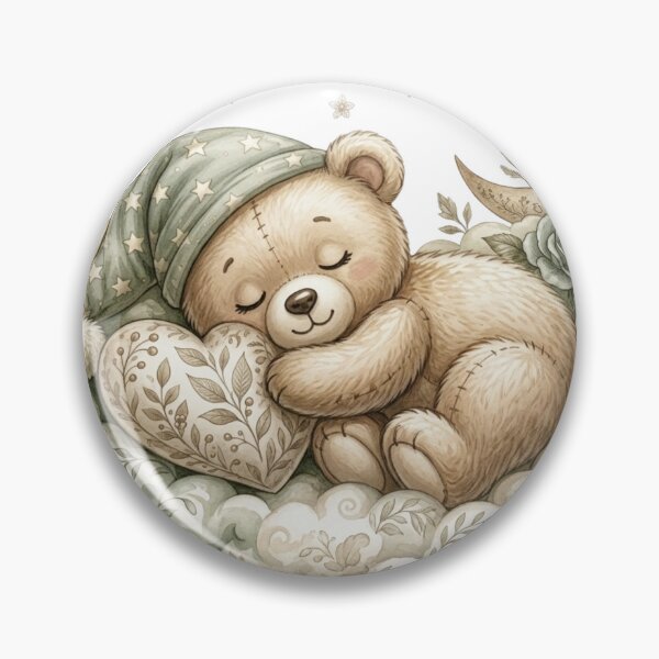 Item preview, Cute Sleeping Teddy Bear on Cloud Illustration with Moon and Flowers for Nursery Wall Art designed and sold by MoodLay.